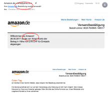 Amazon Versandbestätigung als Phishing-Mail